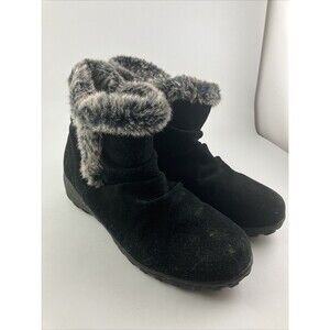 KHOMBU women's winter boots shoes size 9 M black suede leather & faux fur zip up